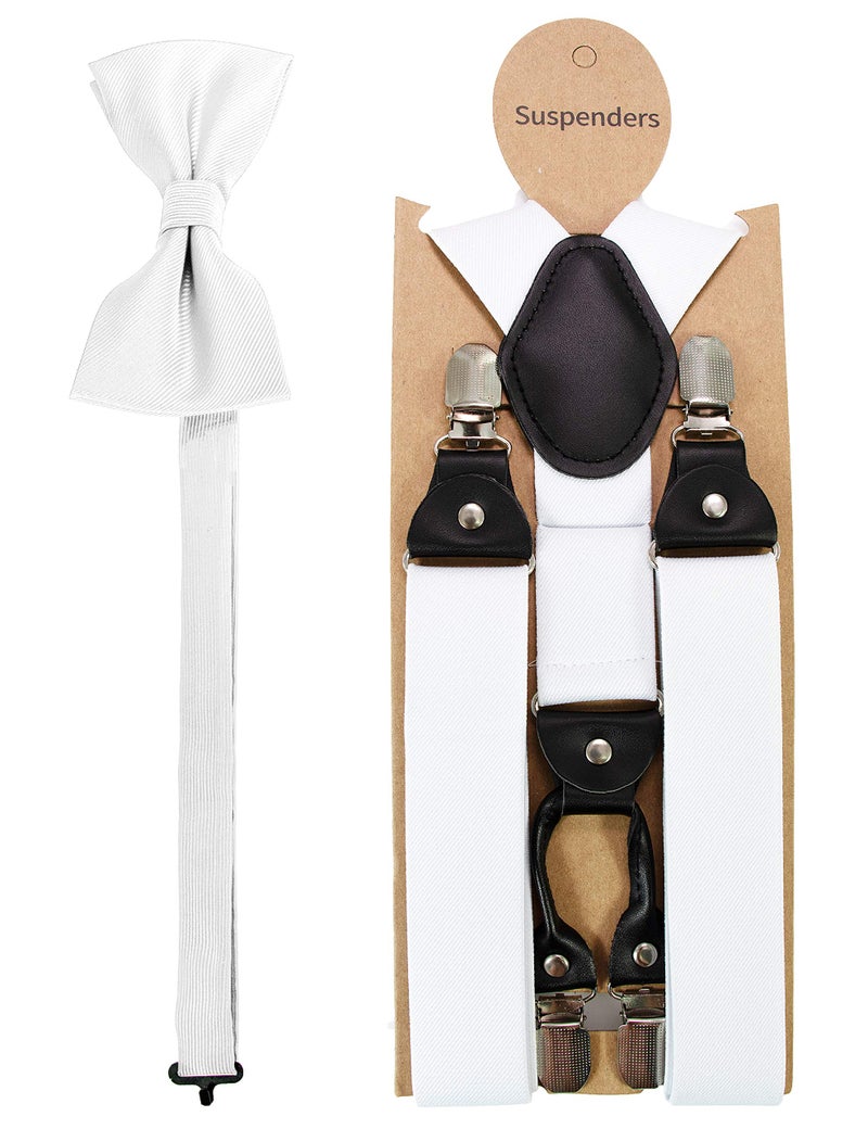 JEMYGINS White Suspender and Silk Bow Tie Sets for Men (white) - Image 3